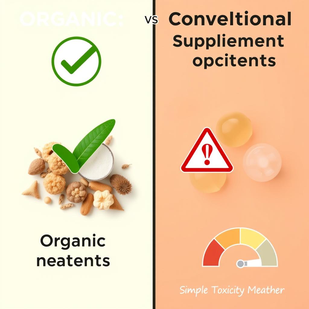 Comparison between organic and conventional supplement ingredients showing toxicity levels