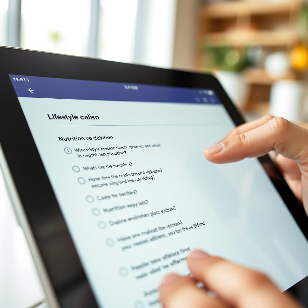 Health assessment lifestyle questions on a tablet screen
