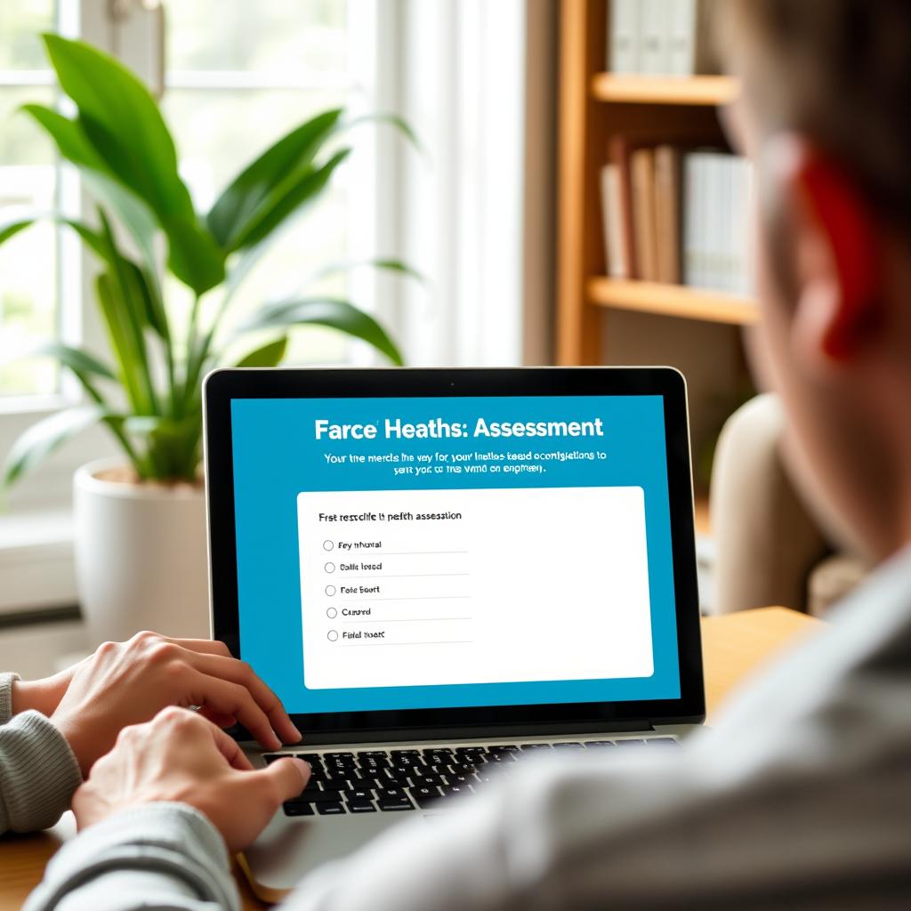 Person completing the first step of the health assessment on a laptop
