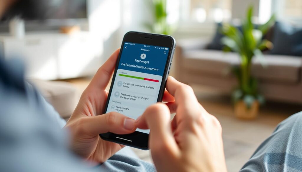 Person completing the free personalized health assessment on a mobile device