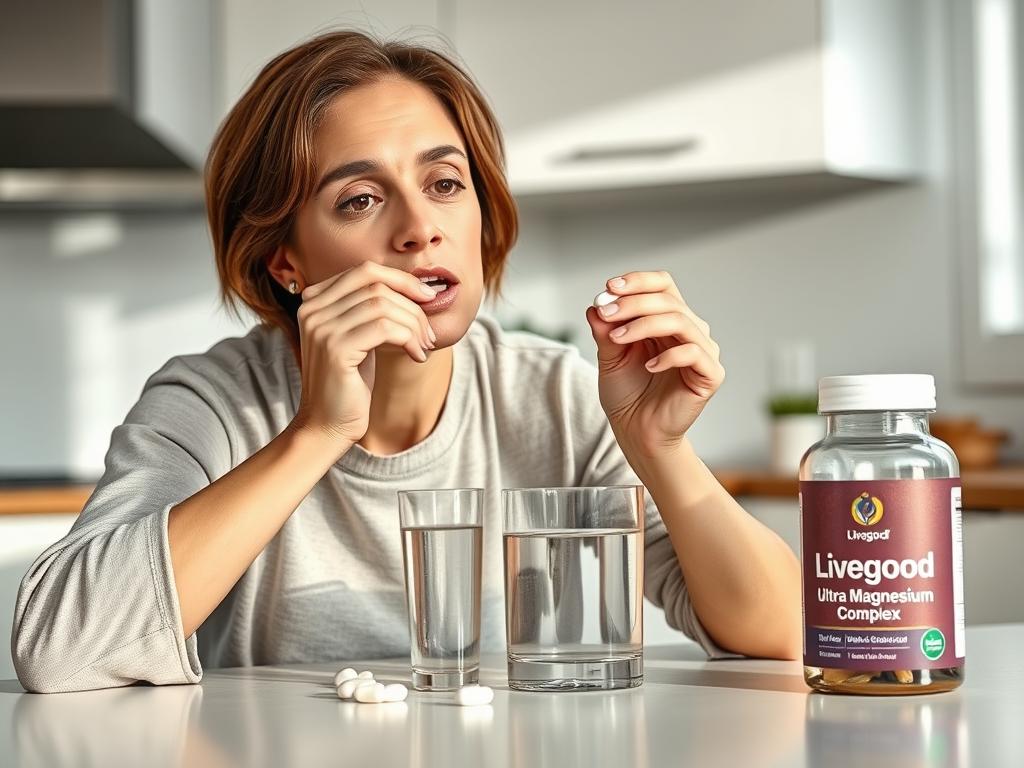 Person taking Livegood Ultra Magnesium Complex with water