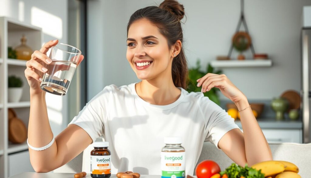 Person taking LiveGood Supplements to address nutrient gaps from soil depletion